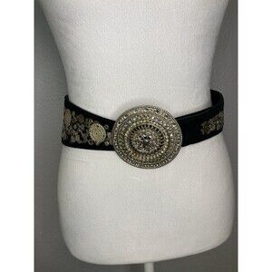 Vintage Chico's Belt S Black Chunky Embellished Suede Leather Boho Whimsigoth